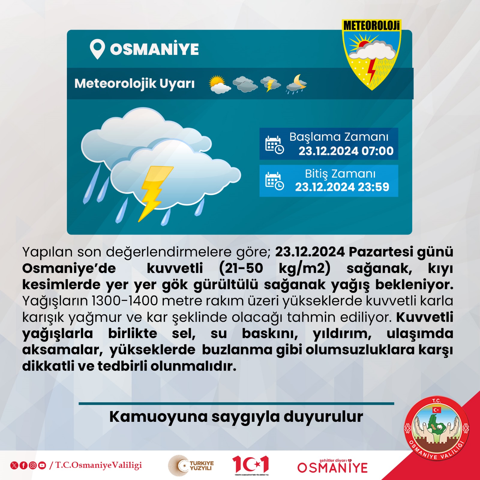 Osmaniye’ye Kuvvetli Yağış Ve Kar Uyarısı 11