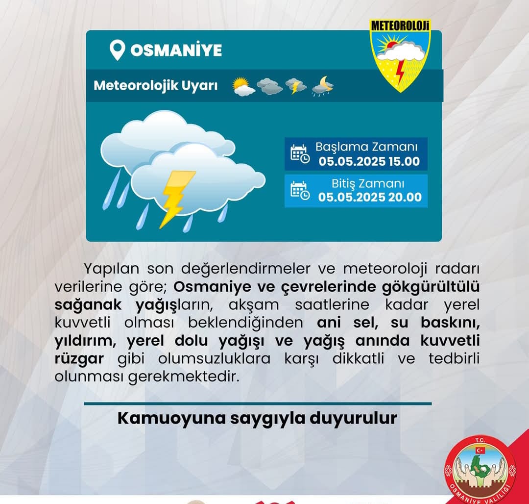 Osmaniye’de Kuvvetli Yağış Uyarısı Sel Ve Su Baskınlarına Dikkat!