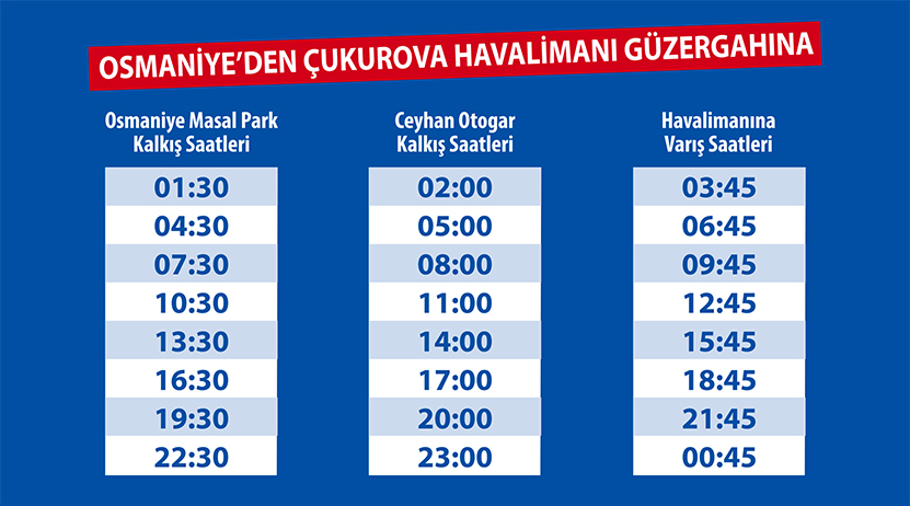 Osmaniye Çukurova Havalimanı Otobüs Seferleri