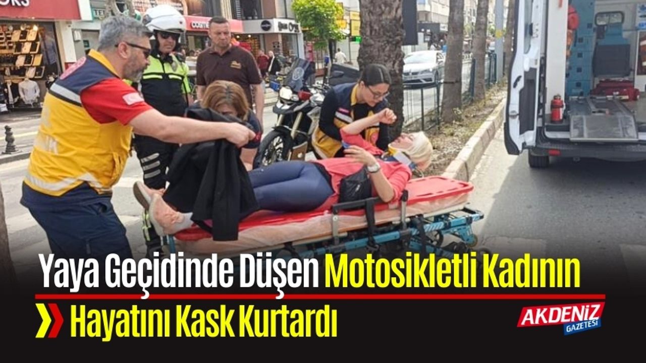 Yaya Geçidinde Düşen Motosikletli Kadının Hayatını Kask Kurtardı