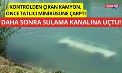 Kontrolden çıkan kamyon, park halindeki tatlıcı minibüsüne çarptı