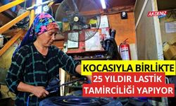 Kocasıyla birlikte 25 yıldır lastik tamirciliği yapıyor