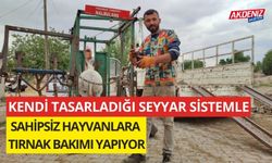 Kendi tasarladığı seyyar sistemle sahipsiz hayvanlara tırnak bakımı yapıyor