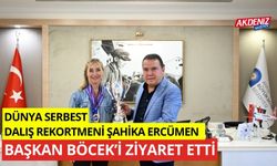 Dünya serbest dalış rekortmeni Şahika Ercümen, Başkan Böcek'i makamında ziyaret etti