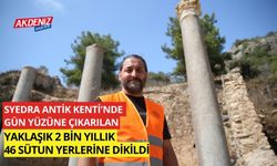 Syedra Antik Kenti'nde gün yüzüne çıkarılan yaklaşık 2 bin yıllık 46 sütun yerlerine dikildi