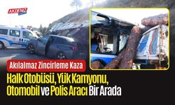 Akılalmaz Zincirleme Kaza: Halk Otobüsü, Yük Kamyonu, Otomobil ve Polis Aracı Bir Arada