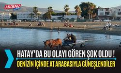 Hatay’da Görenleri Şaşırtan Manzara: At Arabasıyla Denize Girdiler