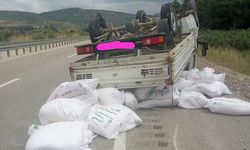 Osmaniye’de Un Yüklü Kamyonet Takla Attı