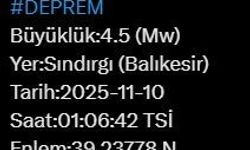 Balıkesir’de 4.5 büyüklüğünde deprem