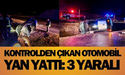 Kontrolden çıkan otomobil yan yattı: 3 yaralı
