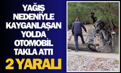 Yağış nedeniyle kayganlaşan yolda otomobil takla attı: 2 yaralı