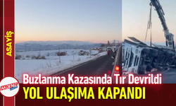 Buzlanma Kazasında Tır Devrildi, Yol Ulaşıma Kapandı!