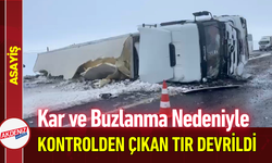 Kar ve Buzlanma Nedeniyle Kontrolden Çıkan Tır Devrildi!