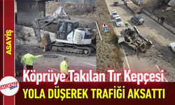 Köprüye Takılan Tır Kepçesi Yola Düşerek Trafiği Aksattı!