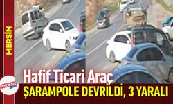 Mersin'de Hafif Ticari Araç Şarampole Devrildi, 3 Yaralı
