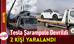 Tesla Şarampole Devrildi: 2 Kişi Yaralandı!