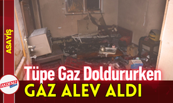 Tüpe Gaz Doldururken Gaz Alev Aldı!