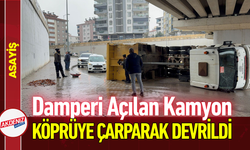 Damperi Açılan Kamyon Köprüye Çarparak Devrildi!