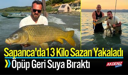 Sapanca'da 13 Kilo Sazan Yakaladı, Öpüp Geri Suya Bıraktı