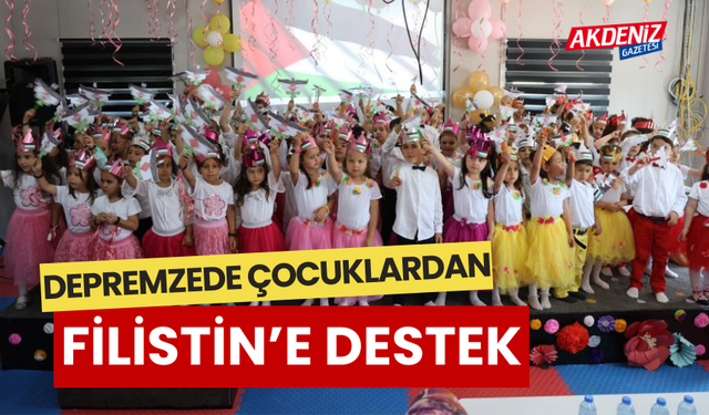 Antalya'da, Depremzede çocuklardan Filistin bayraklı destek