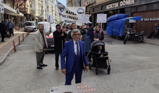 Bafra’da görme engellilerden farkındalık yürüyüşü