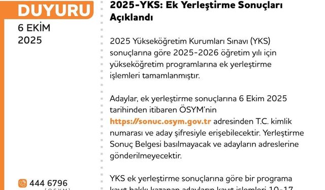 YKS Ek Yerleştirme Sonuçları Açıklandı