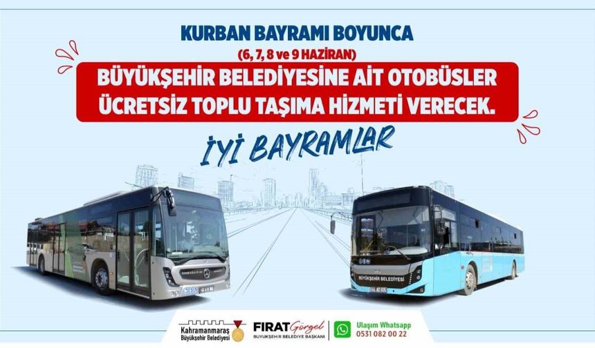 Kahramanmaraş’ta Bayramda Toplu Taşıma Ücretsiz Hizmette