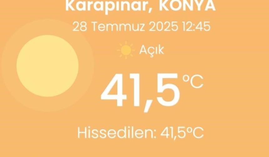 Karapınar'da Yeni Sıcaklık Rekoru: Termometreler 41.5 Dereceyi Gördü