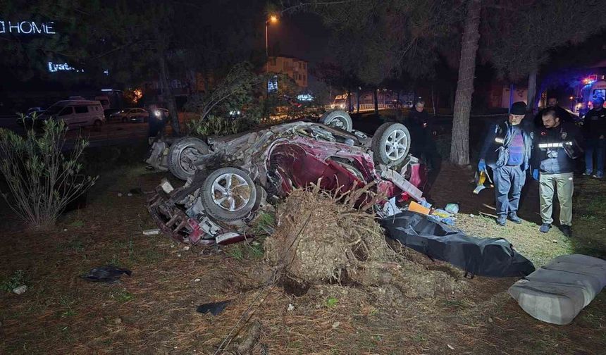 Otomobil, takla atarak çarptığı ağacı kökünden söktü: 1 ölü