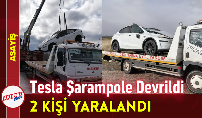 Tesla Şarampole Devrildi: 2 Kişi Yaralandı!